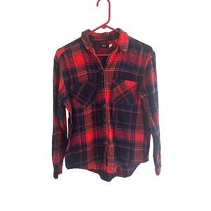 BDG Womens XS Flannel Red Blue Plaid Button Up Shirt Long Sleeve Casual Top Fall